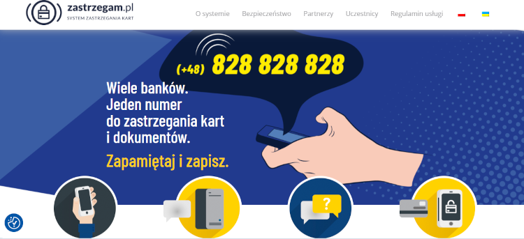 nr telefonu: 828 828 828 służący do zastrzegania karty płatniczej